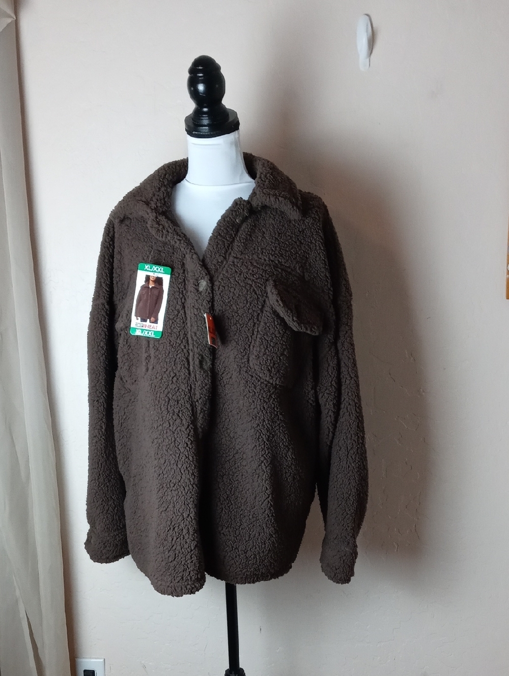 NWT 32 Heat Cozy Brown Sherpa Fleece Jacket